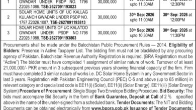 Solar Home System Tender in Gwadar 2026 – Balochistan Energy Department