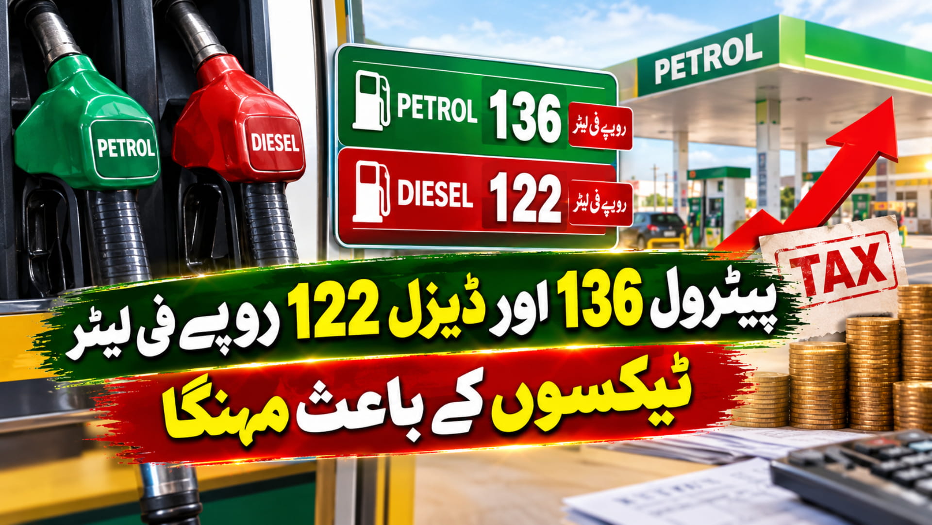 پیٹرول 136 اور ڈیزل 122 روپے فی لیٹر ٹیکسوں کے باعث مہنگا