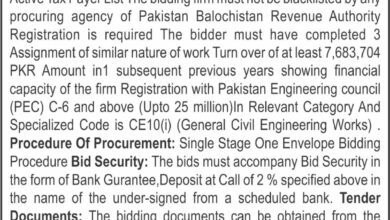 B&R Kalat Tender 2026: Bids Due 21 October, PEC C-6 Firms